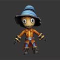 3D Fantasy Wizard Character With Blue Striped Hat Orange Coat And Mechanical Arms