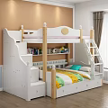 White Bunk Bed with Staircase Bookshelf and Storage Drawers in Kids Room