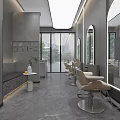 Modern Elegant Beauty Hair Salon Interior With Gray Walls Mirrors Stylish Chairs And Workstations