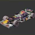Red Bull Racing Car with Blue White Red Livery and Yellow Nose Cone Design