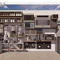 Organized Modern Kitchen Interior With Various Appliances Cabinets And Shelves 3d model