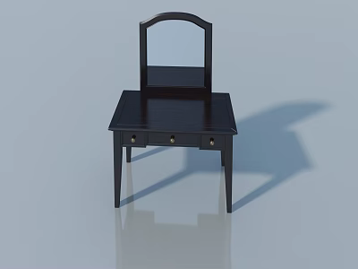 Dark Wood Dressing Table With Drawers And Curved Backrest Design 3d model