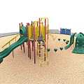 Outdoor Playground Equipment With Green Slide Climbing Frame And Sand Ground