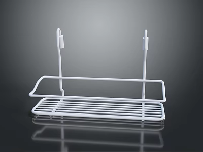White Hanging Storage Rack With Grid Design And Two Hooks For Home Organizing 3d model
