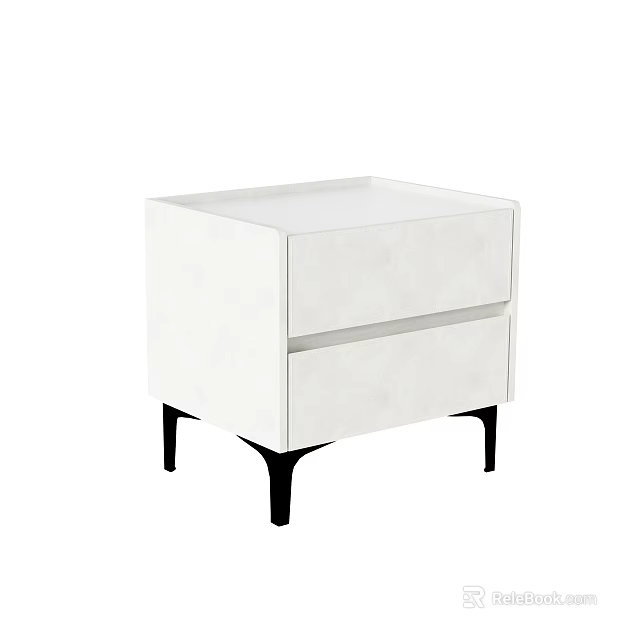 Modern White Nightstand With Two Drawers And Black Legs For Bedroom 3d model 