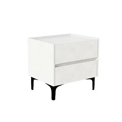 Modern White Nightstand With Two Drawers And Black Legs For Bedroom 3d model