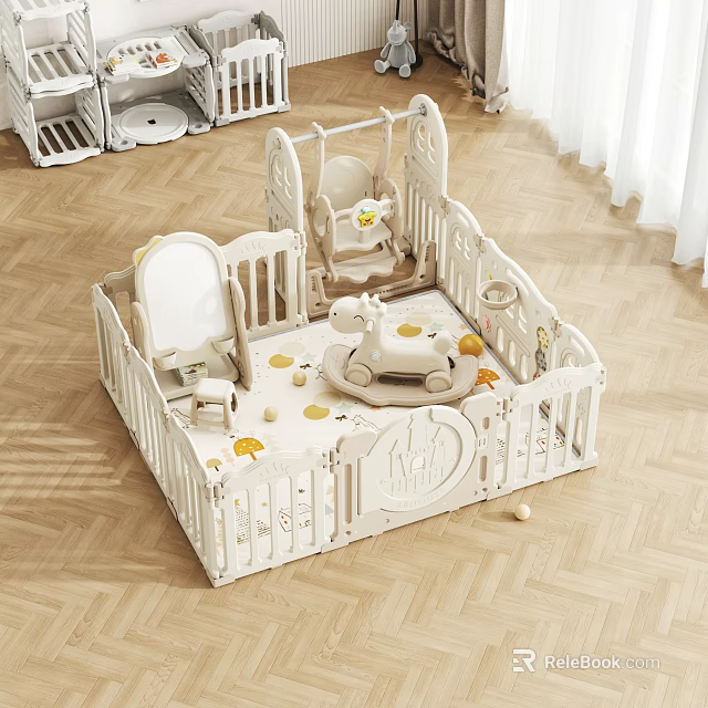 Cozy Modern Indoor Baby Playpen With Safety Fence And Toys 3d model 