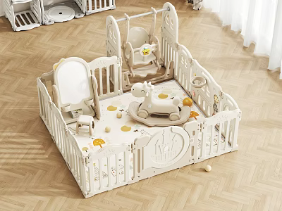 Cozy Modern Indoor Baby Playpen With Safety Fence And Toys 3d model
