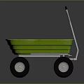 Green Plastic Garden Cart With Metal Handle And Four Black Wheels