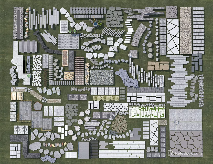 Garden Path Paving Design Ideas Featuring Various Patterns And Materials 3d model 