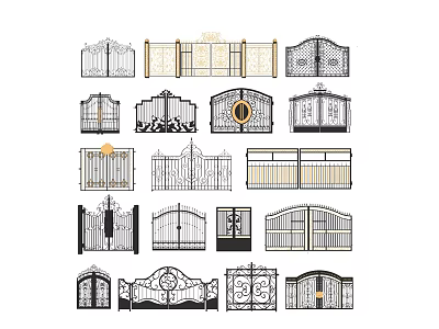 Collection Of Wrought Iron Railings With Various Decorative Patterns And Designs 3d model