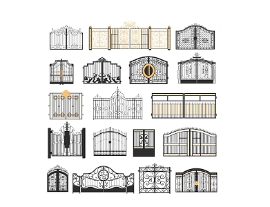 European style railing outdoor garden villa wrought iron gate 3d model