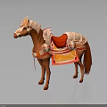 Character Mount Brown Horse Featuring Decorative Red Saddle And Ornate Gear