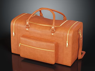 Brown Leather Travel Bag With Handles Zippers And Small Front Pocket 3d model