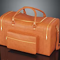 Brown Leather Travel Bag With Handles Zippers And Small Front Pocket