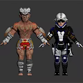 Tattooed Muscular Warrior And Armored Sci Fi Character With Silver Headgear