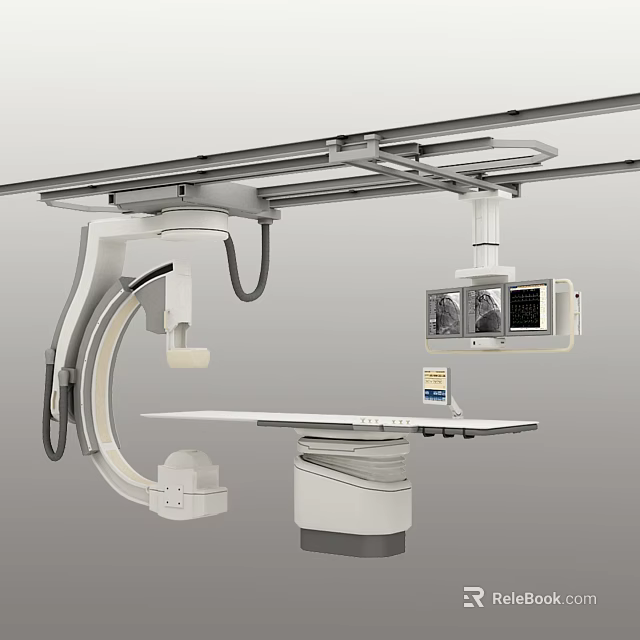 Advanced Medical Diagnostic Equipment With C Arm System Examination Table And Monitor 3d model 