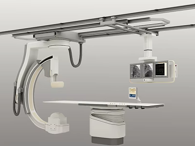 Advanced Medical Diagnostic Equipment With C Arm System Examination Table And Monitor 3d model