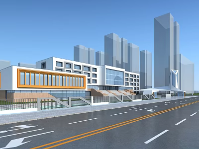 Modern Commercial Street With Contemporary Architecture And Tall Urban Buildings 3d model