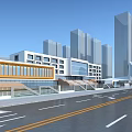 Modern Commercial Street With Contemporary Architecture And Tall Urban Buildings
