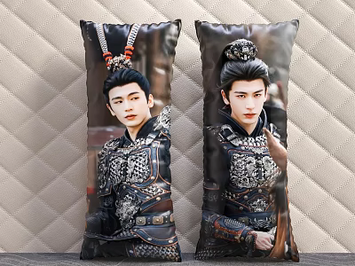 Ancient Costume Characters Printed Decorative Pillows With Armor And Hairstyle 3d model