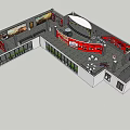 Modern Exhibition Hall Interior With Red Booths Circular Display And Furniture