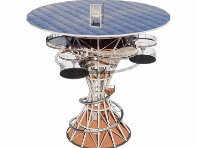Modern Spiral Tower With Solar Panel Roof And Multiple Observation Platforms 3d model