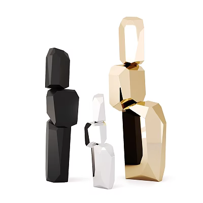 Modern Geometric Sculptures With Stacked Polygonal Blocks In Black White Gold Colors 3d model
