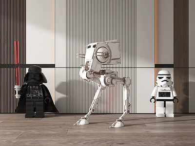 Lego Star Wars Figures Darth Vader AT ST Walker And Stormtrooper In Modern Interior 3d model