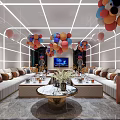 Modern KTV Interior For Birthday Party With Colorful Balloons And Comfortable Sofas