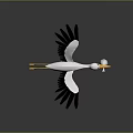 Flying Stork Carrying White Ball In Beak On Dark Background With Reflection