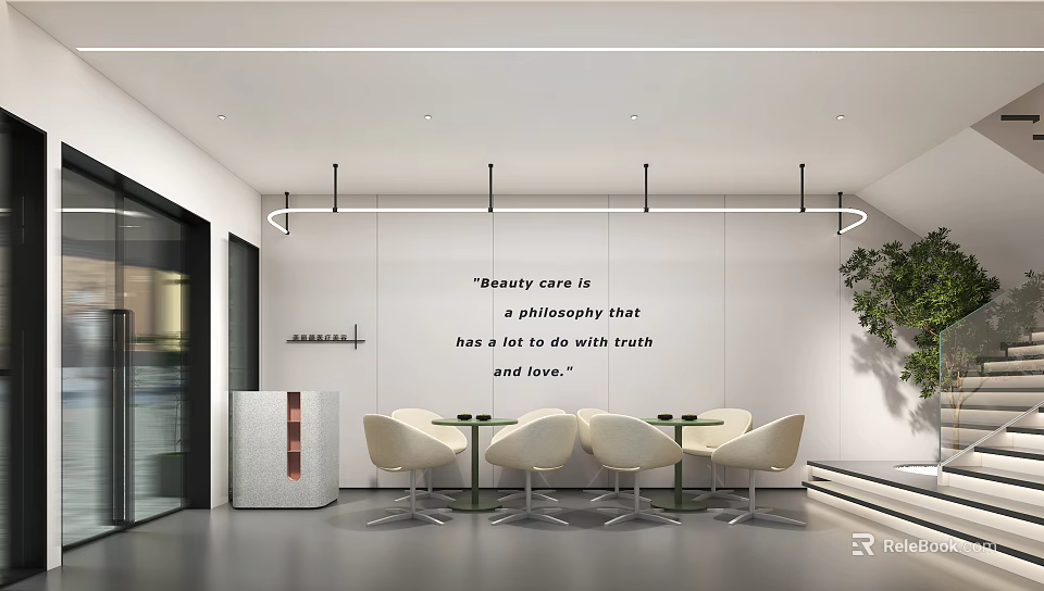 Modern Hair And Beauty Salon Interior Design With Truth Love Philosophy And Green Plants 3d model 