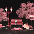 Pink Cherry Blossom Photo Check In Spot With Street Lamps Bench Mailbox And Petal Decorations