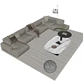 L Shaped Light Gray Sofa Coffee Table Set With Throw Blanket Pillows And Area Rug 3d model