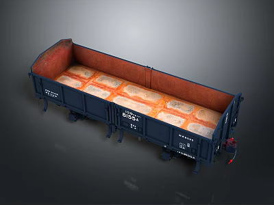 Railway Freight Car With Dark Blue Exterior Orange Interior Number 81054 Metal Structure 3d model