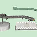 Industrial Equipment Including Light Green Pipe Gray Curved Pipeline White Base And Reflective Strip Device