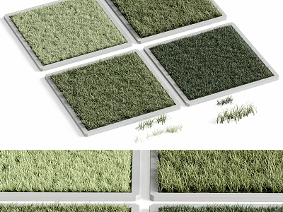 Grass Tiles In Various Green Shades With Square Shape And Scattered Blades 3d model