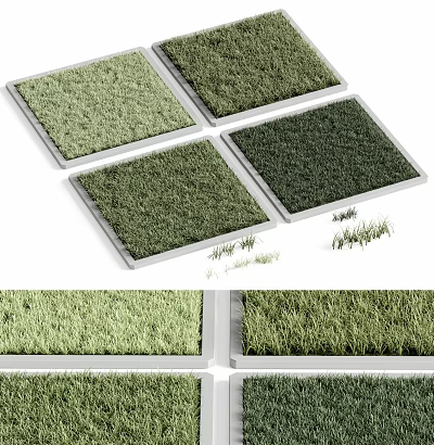 Grass Tiles In Various Green Shades With Square Shape And Scattered Blades 3d model