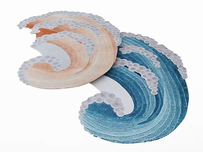 Modern Decorative Shaped Carpet With Wave Design In Orange And Blue Tones 3d model