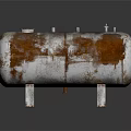 Rusty Cylindrical Metal Tank With Top Valves And Legs On Reflective Surface