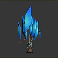 Artistic Decorative Plant with Blue Leaves Brown Trunk and Green Accent Features