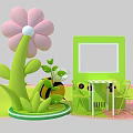 Inflatable Flower Shaped Models in Green Pink Exhibition Area with Booth Displays