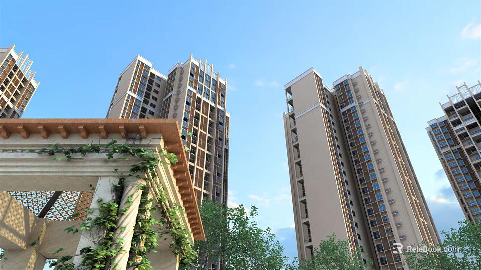 Modern Residential Building Exterior Design For High rise With Balconies And Greenery 3d model 