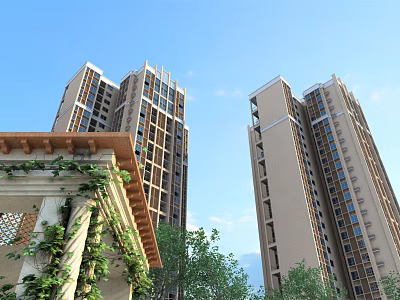 Modern Residential Building Exterior Design For High rise With Balconies And Greenery 3d model