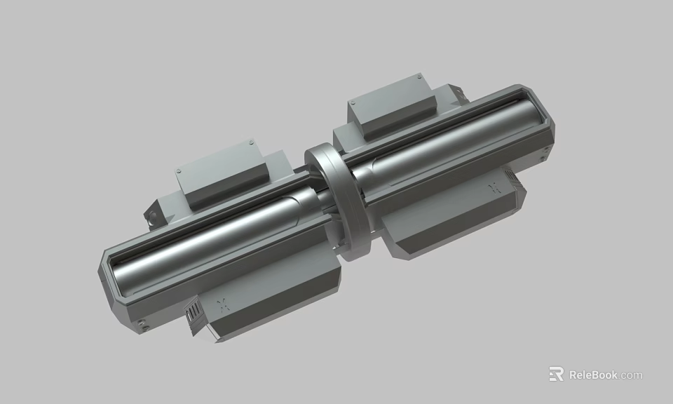 Sleek Metal Mechanical Part 3D Model With Cylindrical Body And Square Connectors 3d model 