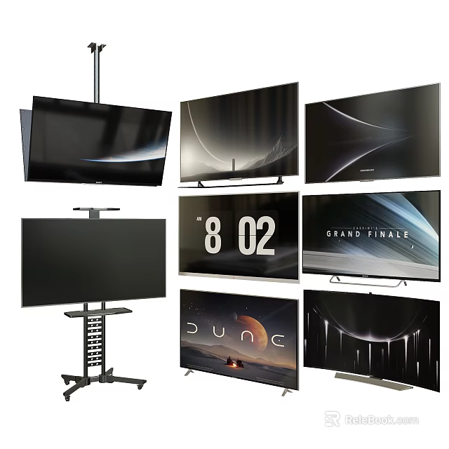 Various Modern TV Models With Different Stands And Diverse Screen Displays 3d model
