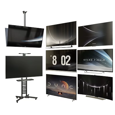 Various Modern TV Models With Different Stands And Diverse Screen Displays 3d model