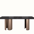 Contemporary Dining Table Design Featuring Oval Marble And Rectangular Black Tops With Black Copper Legs