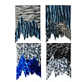 Abstract Four Panel Wall Art With Textured Blue Gray Wavy Design 3d model