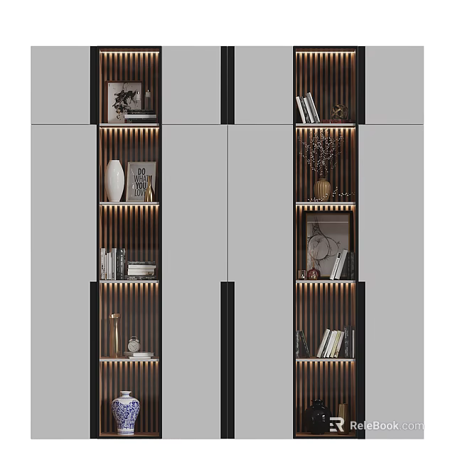 Modern Wardrobe Interior Design With Open Storage Shelves And Decorative Items 3d model